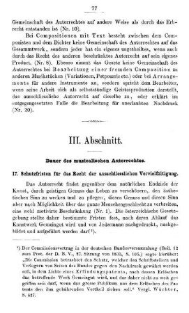 III. Abschnitt. Dauer des musicalischen Autorrechtes.