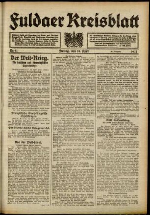 Ausgabe vom Freitag, den 19. April 1918.