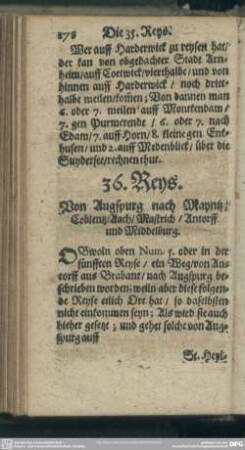 36. Reys. Von Augspurg nach Mayntz, Coblentz, Aach, Mastrich, Antorff und Middelburg