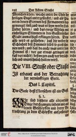 Die VIII. Stuffe oder Staffel ist erbauet aus der Betrachtung der vernuenfftigen Seele