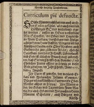 Curriculum pie defunctae