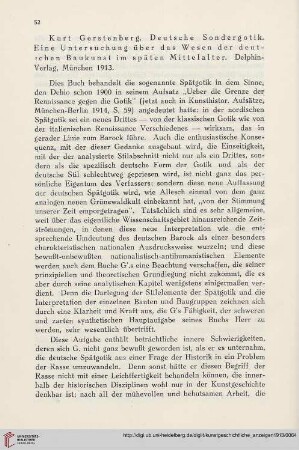 [Rezension von: Kurt Gerstenberg, Deutsche Sondergotik. Eine Untersuchung über das Wesen der deutschen Baukunst im späten Mittelalter]