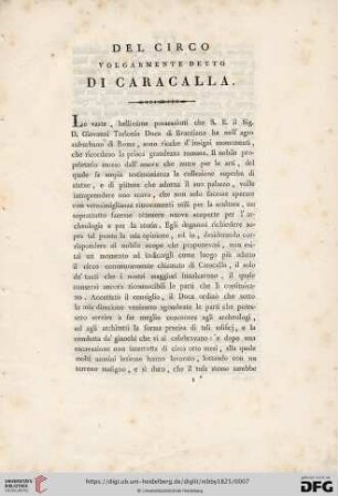 Del Circo Volgarmente detto di Caracalla