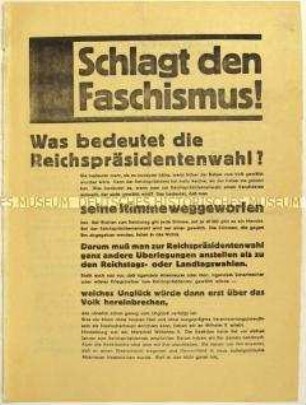 Aufruf der SPD zur Wahl von Paul von Hindenburg zum Reichspräsidenten 1932