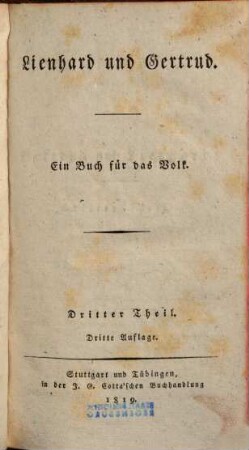 Pestalozzi's sämmtliche Schriften. 3, Lienhard und Gertrud ; 3