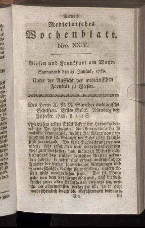 Nro. XXIV. Sonnabend den 13. Junius, 1789.