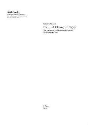 Political change in Egypt : the parliamentary elections of 2000 and horizons of reform