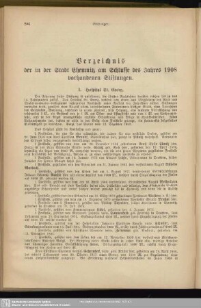 Verzeichnis der in der Stadt Chemnitz am Schlusse des Jahres 1908 vorhandenen Stiftungen