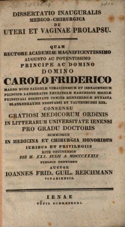 Diss. inaug. med.-chir. de uteri et vaginae prolapsu