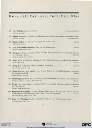 Keramik: Fayence, Porzellan, Glas (Nr. 318-435)