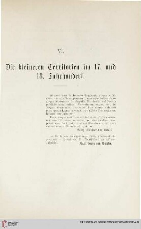 VI: Die kleineren Territorien im 17. und 18. Jahrhundert