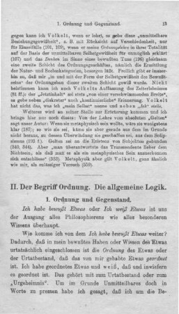 II. Der Begriff ‚‚Ordnung‛‛. Die allgemeine Logik