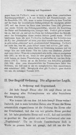 II. Der Begriff ‚‚Ordnung‛‛. Die allgemeine Logik