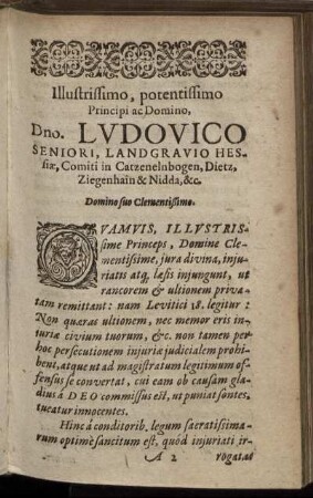 Illustrissimo, potentissimo Principi ac Domino Dno. Ludovico Seniori, Landgravio Hessiæ [...]