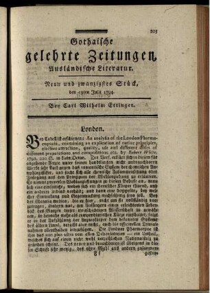 Neun und zwanzigstes Stück, den 19ten Julii 1794.