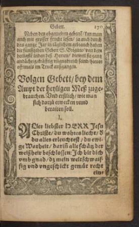 Volgen Gebett/ bey dem Ampt der heyligen Meß zugebrauchen.