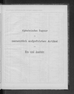 Alphabetisches Register der namentlich aufgeführten Artikel der Ein- und Ausfuhr.