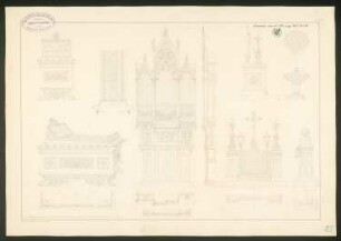 Schuckmannsche Grabkapelle, Battinsthal: Details der inneren Ausstattung (Altar, Taufbecken, Orgelprospekt, Sarkophag)