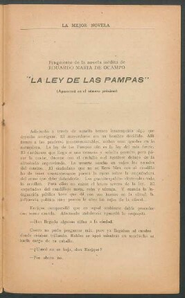 "La ley de Las Pampas" : (Aparecerá en el número próximo)