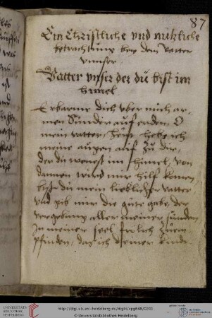 'Ein Christliche vnd nutzliche betrachtung bey dem vatter vnnser'