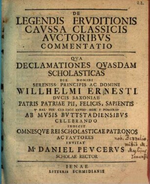 De Legendis Ervditionis Cavssa Classicis Avctoribvs Commentatio