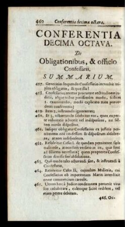Conferentia Decima Octava. De Obligationibus, & officio Confessarii