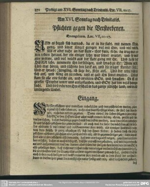 Am XVI. Sonntag nach Trinitatis. Pflichten gegen die Verstorbenen. Evangelium, Luc. VII, 11-17