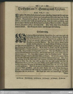 Die Epistel am IV. Sonntag nach Epiphan. Rom. XIII, 8-11
