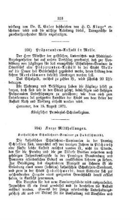Präparanden-Anstalt in Melle : [IV. Seminarien, Bildung der Lehrer und deren persönliche Verhältnisse]