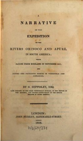 Narrative of the expedition to the rivers Orinoco and Apure in South America