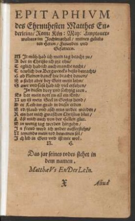 Epitaphium des Ehrnvhesten Matthes Enderleins ... ...
