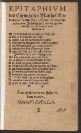 Epitaphium des Ehrnvhesten Matthes Enderleins ... ...