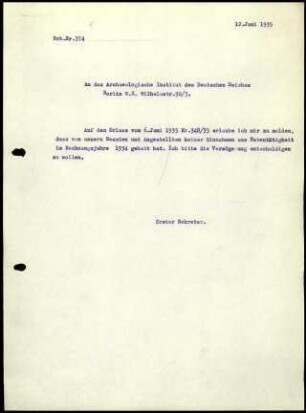 G. Karo an DAI Zentrale
