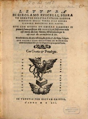 Lettura di Girolamo Ruscelli sopra un Sonetto d. March. della Terza a S. March. d. Vasto