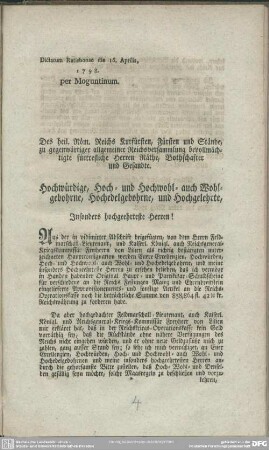 Des heil. Röm. Reichs Kurfürsten, Fürsten und Stände ...
