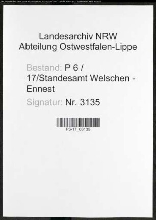 Sterberegister Standesamt Welschen-Ennest