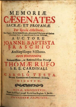 Memoriae Caesenates ... : dedicatum a C. Testa
