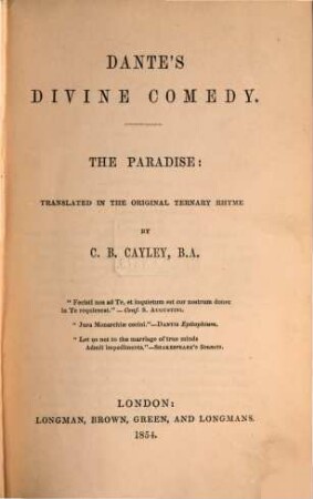 Divine comedy : Translated in the original ternary rhyme by C. B. Cayley. 3