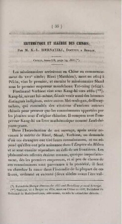 Arithmétique et algèbre des Chinois.