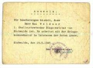 Dienstausweis des stellvertretenden Bürgermeisters von Eichwalde (deutsch und russisch)