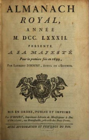 Almanach royal. 1782