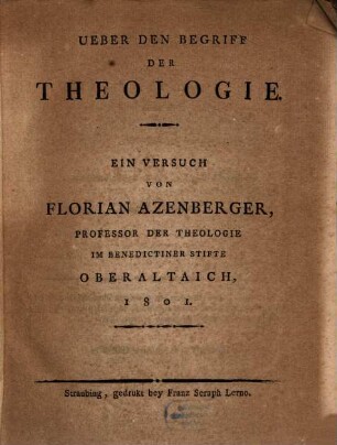 Ueber den Begriff der Theologie : ein Versuch