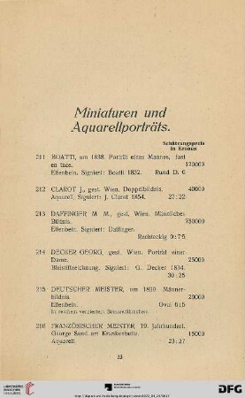 Miniaturen und Aquarellporträts (Nr. 211-224)