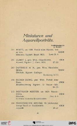 Miniaturen und Aquarellporträts (Nr. 211-224)