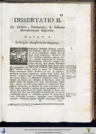 Dissertatio II.De Origine, Fundatione et Institutis Monasterium Hispaniae.
