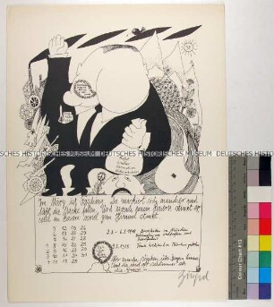 Kalenderblatt vom März des Zingerls Bairischer Weiberl & Maderl Kalenders mit Karikatur auf die Politik in Bayern