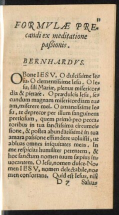 Formulae Precandi ex meditatione paßionis.