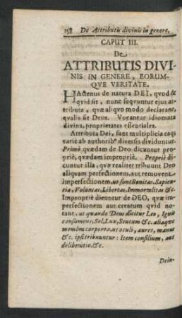 Caput III. De Attributis Divinis In Genere, Eorumque Veritate.