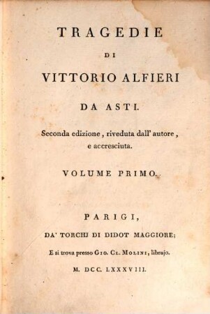 Tragedie Di Vittorio Alfieri Da Asti, 1