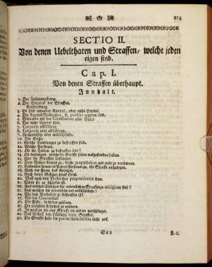 Cap. I. Von denen Straffen überhaupt. - Cap. II. Von dem Laster der Gotteslästerung.